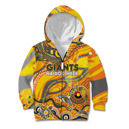 Custom NAIDOC Week 2024 Giants Kid Hoodie Aboriginal Animals Keep The Fire Burning