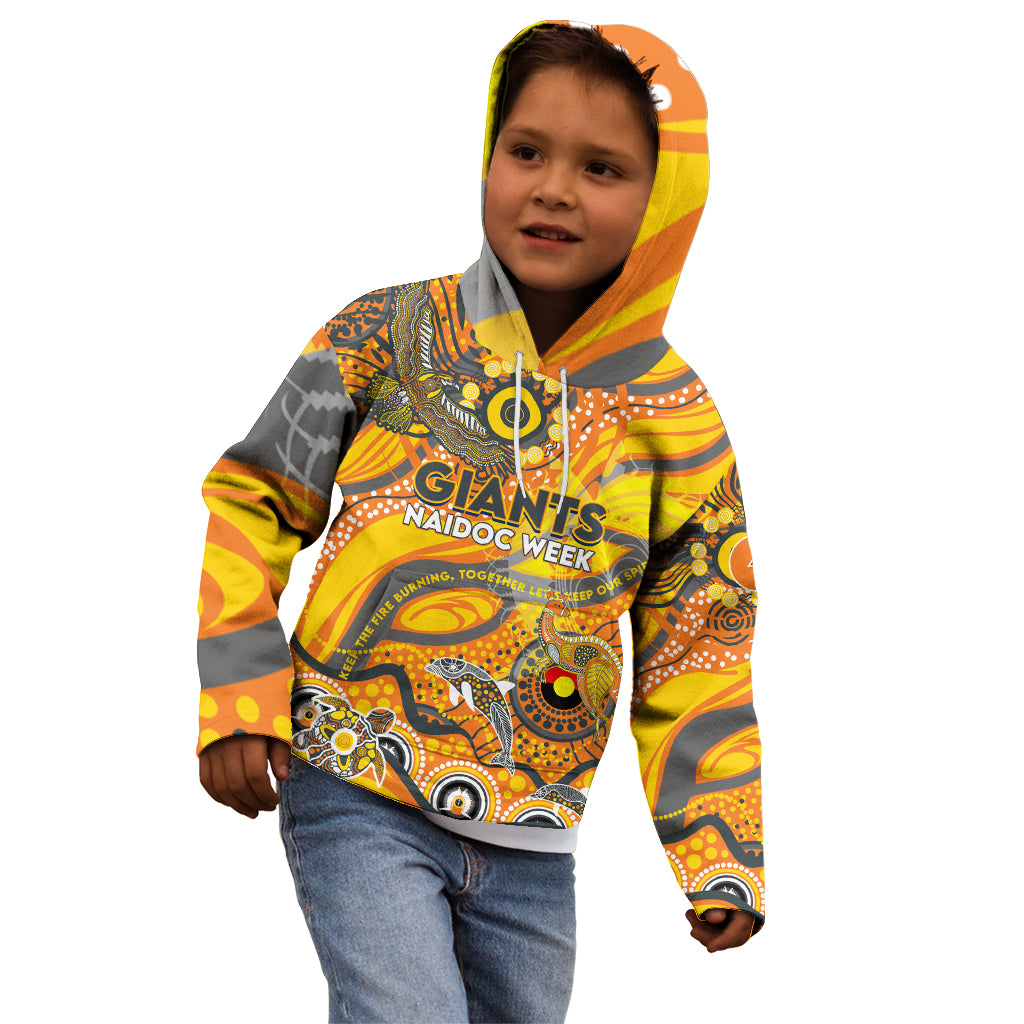 Custom NAIDOC Week 2024 Giants Kid Hoodie Aboriginal Animals Keep The Fire Burning