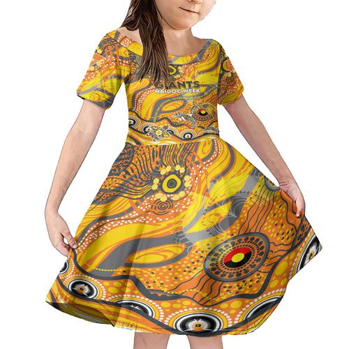 Custom NAIDOC Week 2024 Giants Kid Short Sleeve Dress Aboriginal Animals Keep The Fire Burning