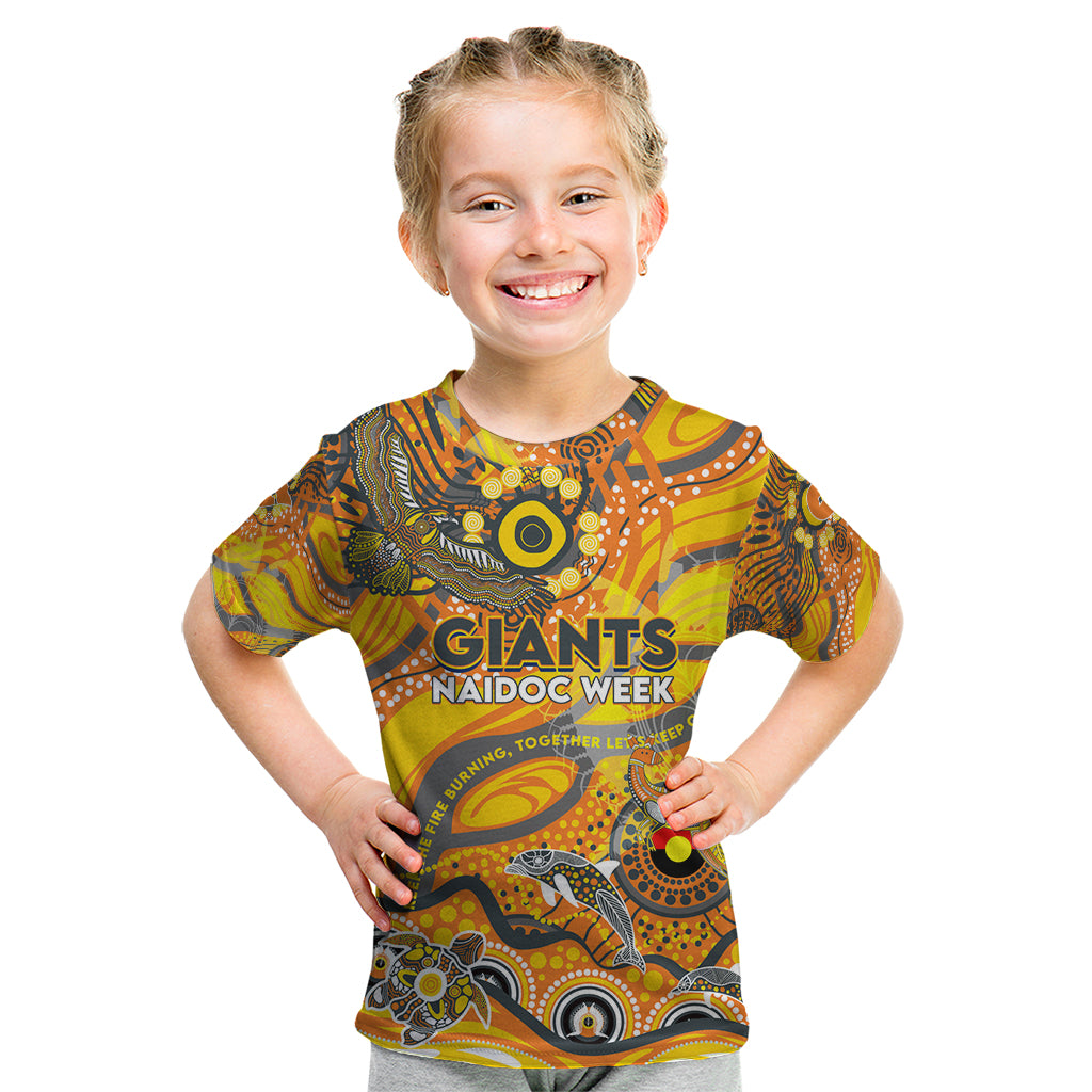 Custom NAIDOC Week 2024 Giants Kid T Shirt Aboriginal Animals Keep The Fire Burning