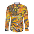 Custom NAIDOC Week 2024 Giants Long Sleeve Button Shirt Aboriginal Animals Keep The Fire Burning
