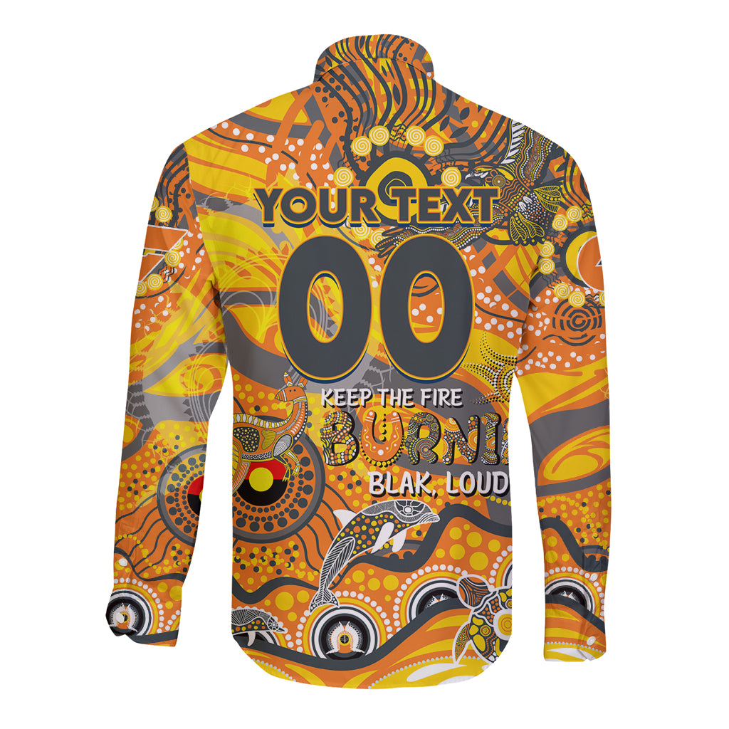 Custom NAIDOC Week 2024 Giants Long Sleeve Button Shirt Aboriginal Animals Keep The Fire Burning