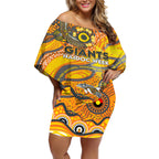 Custom NAIDOC Week 2024 Giants Off Shoulder Short Dress Aboriginal Animals Keep The Fire Burning