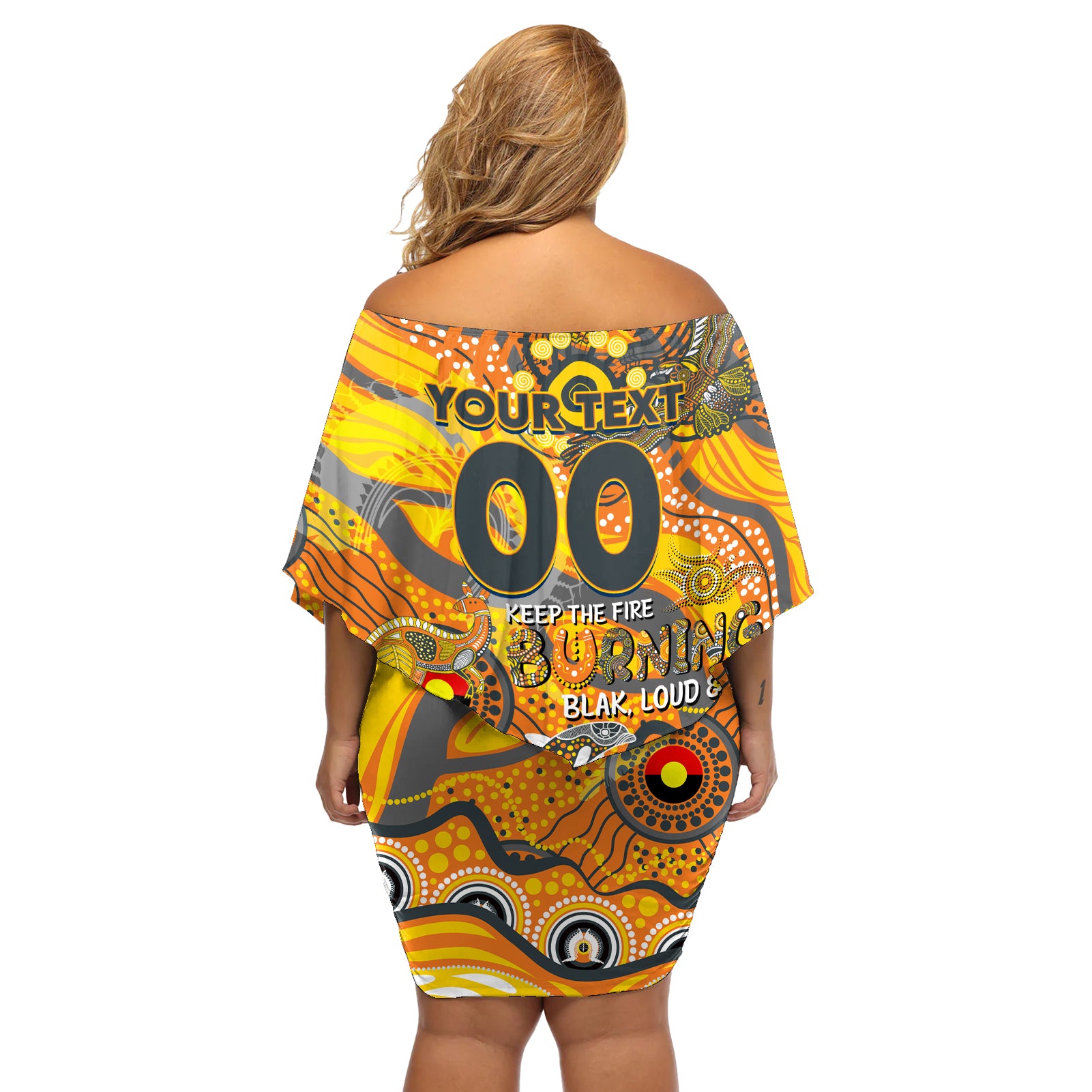 Custom NAIDOC Week 2024 Giants Off Shoulder Short Dress Aboriginal Animals Keep The Fire Burning