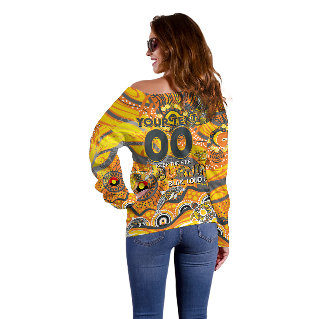 Custom NAIDOC Week 2024 Giants Off Shoulder Sweater Aboriginal Animals Keep The Fire Burning