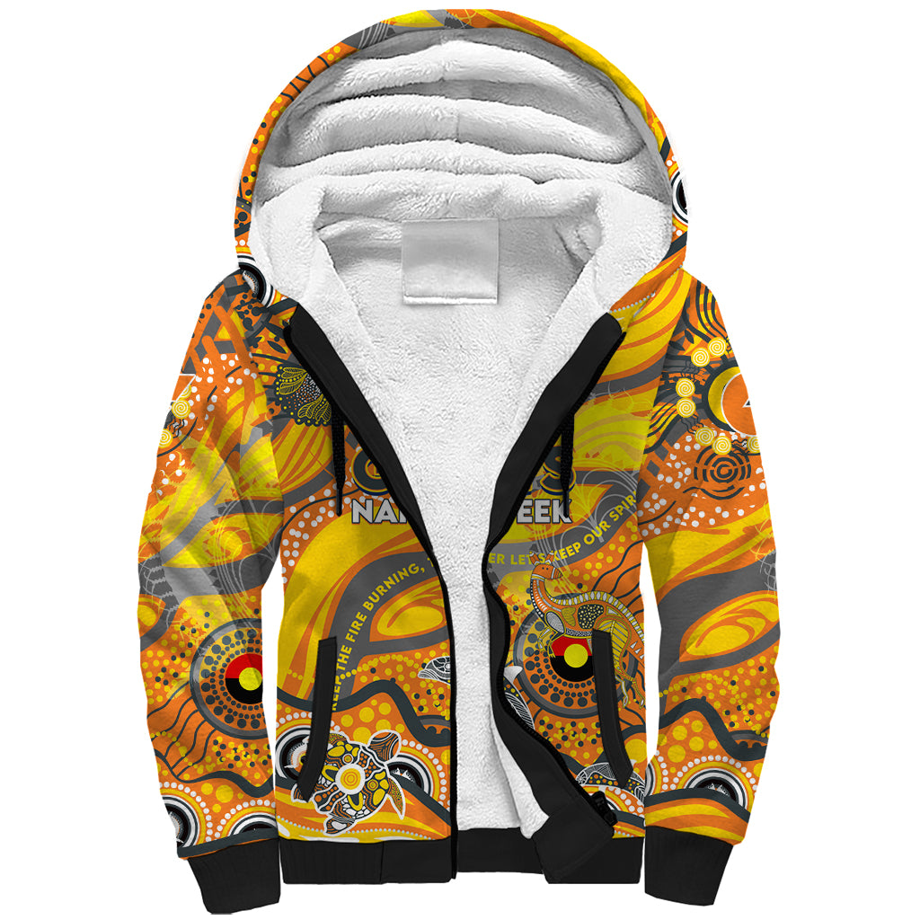 Custom NAIDOC Week 2024 Giants Sherpa Hoodie Aboriginal Animals Keep The Fire Burning