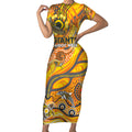 Custom NAIDOC Week 2024 Giants Short Sleeve Bodycon Dress Aboriginal Animals Keep The Fire Burning