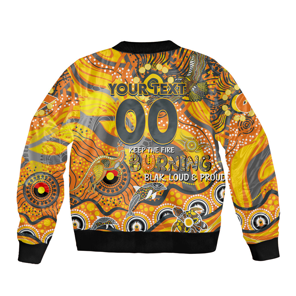 Custom NAIDOC Week 2024 Giants Sleeve Zip Bomber Jacket Aboriginal Animals Keep The Fire Burning