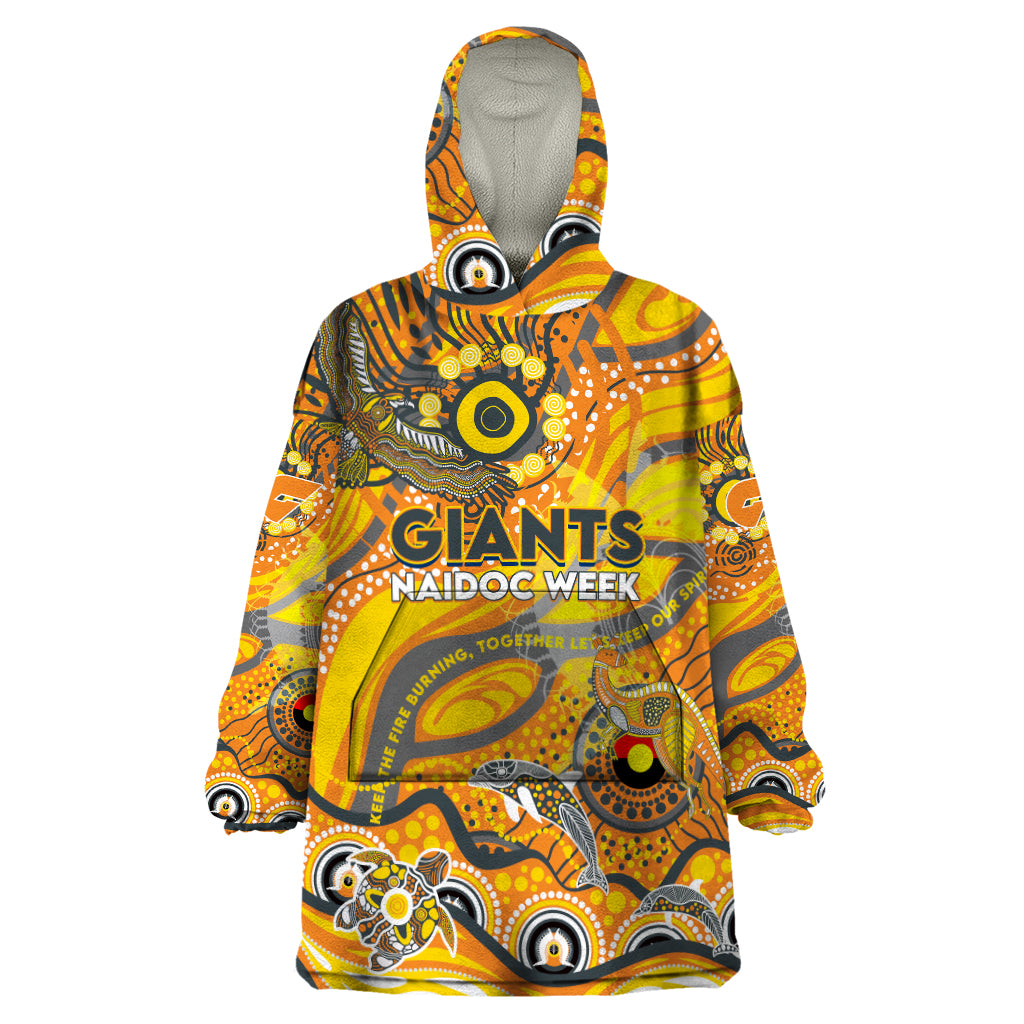 Custom NAIDOC Week 2024 Giants Wearable Blanket Hoodie Aboriginal Animals Keep The Fire Burning