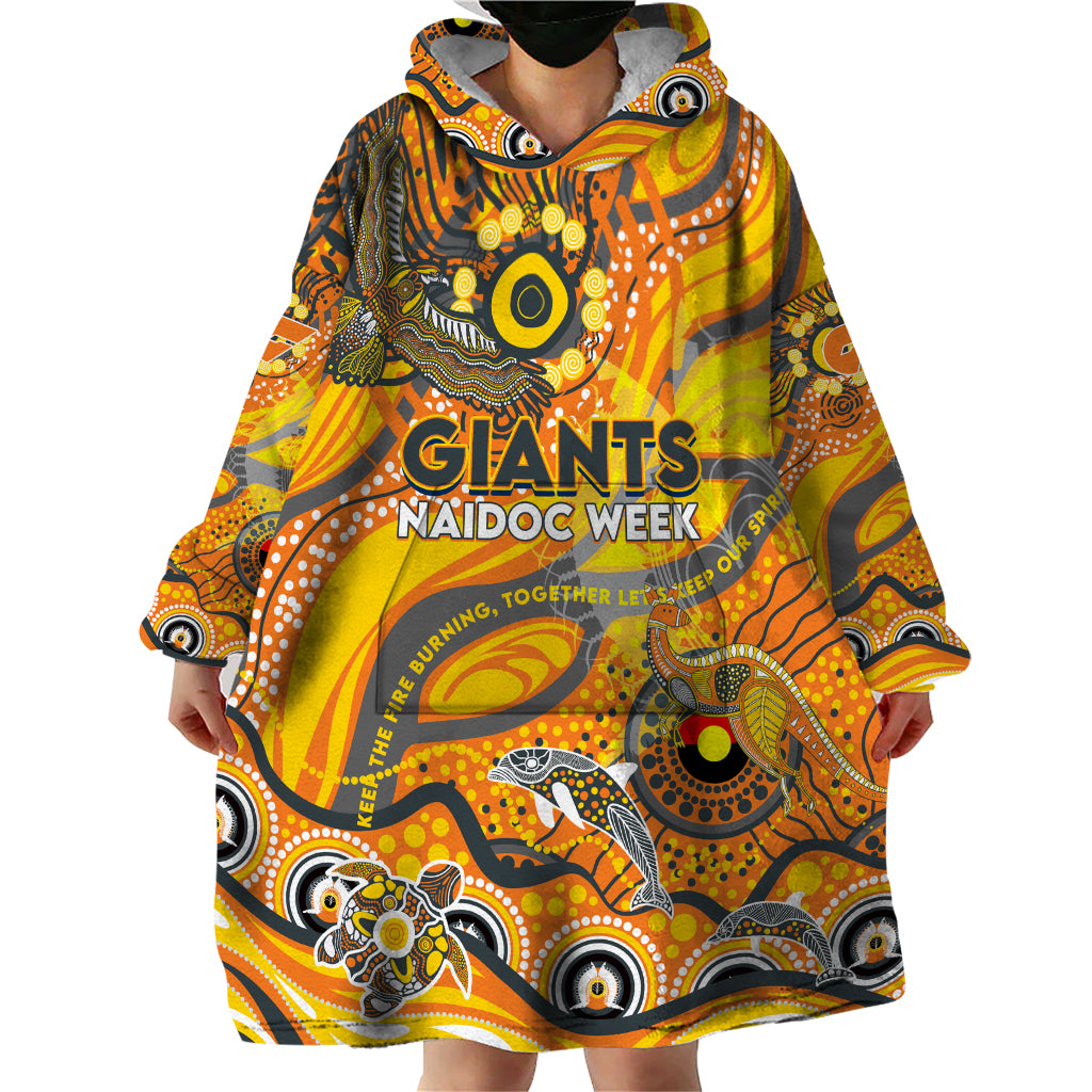 Custom NAIDOC Week 2024 Giants Wearable Blanket Hoodie Aboriginal Animals Keep The Fire Burning