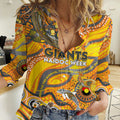 Custom NAIDOC Week 2024 Giants Women Casual Shirt Aboriginal Animals Keep The Fire Burning