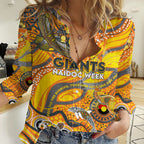 Custom NAIDOC Week 2024 Giants Women Casual Shirt Aboriginal Animals Keep The Fire Burning