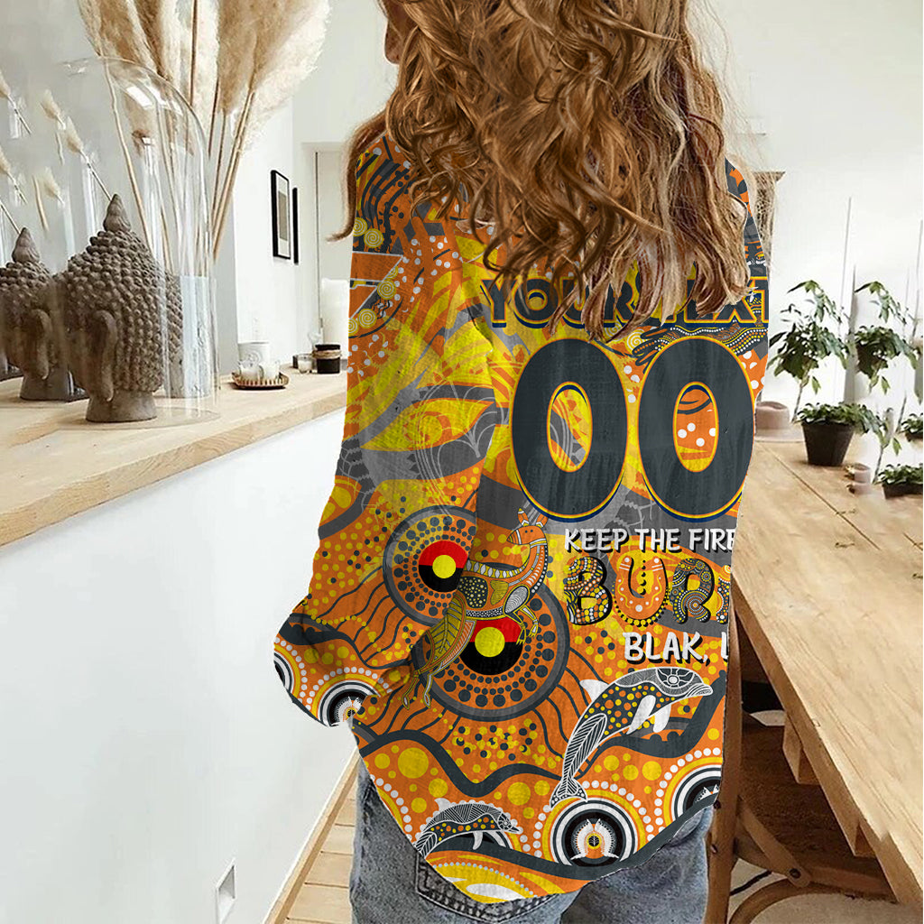 Custom NAIDOC Week 2024 Giants Women Casual Shirt Aboriginal Animals Keep The Fire Burning