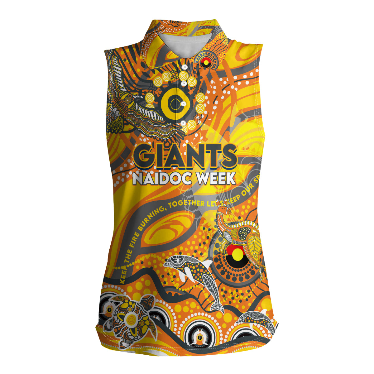 Custom NAIDOC Week 2024 Giants Women Sleeveless Polo Shirt Aboriginal Animals Keep The Fire Burning
