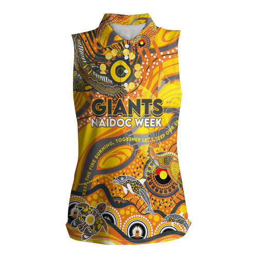 Custom NAIDOC Week 2024 Giants Women Sleeveless Polo Shirt Aboriginal Animals Keep The Fire Burning