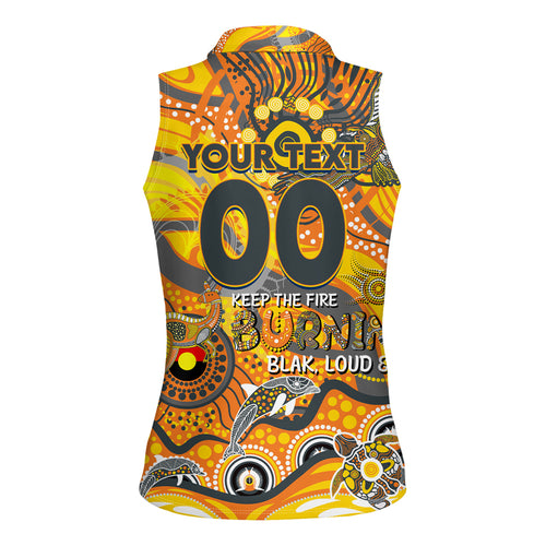 Custom NAIDOC Week 2024 Giants Women Sleeveless Polo Shirt Aboriginal Animals Keep The Fire Burning