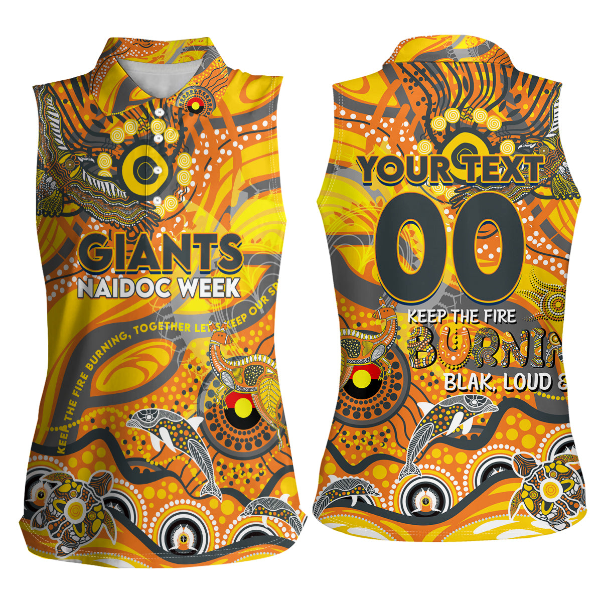 Custom NAIDOC Week 2024 Giants Women Sleeveless Polo Shirt Aboriginal Animals Keep The Fire Burning