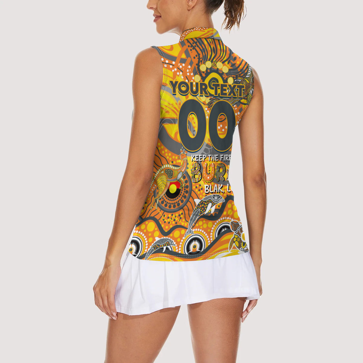 Custom NAIDOC Week 2024 Giants Women Sleeveless Polo Shirt Aboriginal Animals Keep The Fire Burning