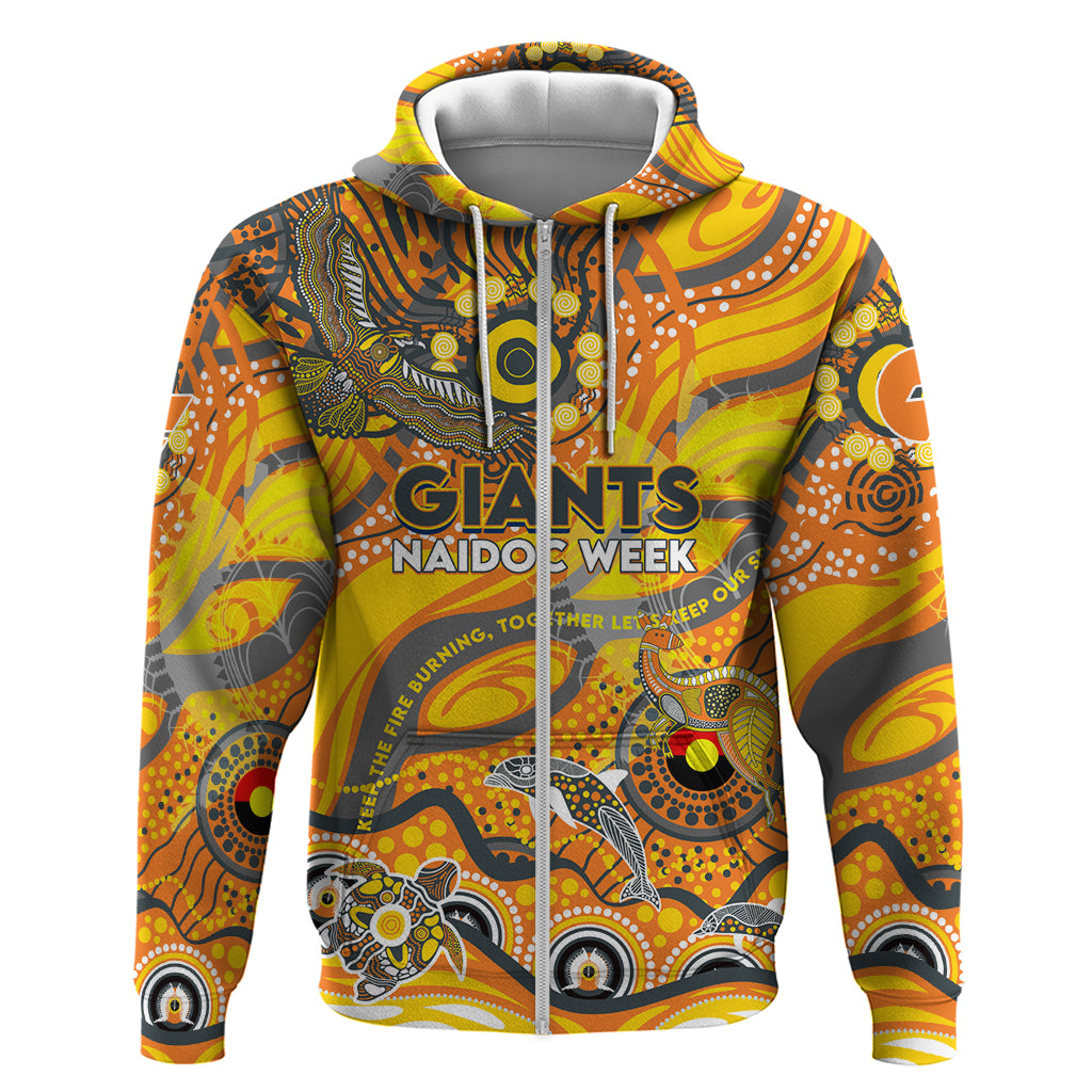 Custom NAIDOC Week 2024 Giants Zip Hoodie Aboriginal Animals Keep The Fire Burning