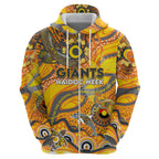 Custom NAIDOC Week 2024 Giants Zip Hoodie Aboriginal Animals Keep The Fire Burning