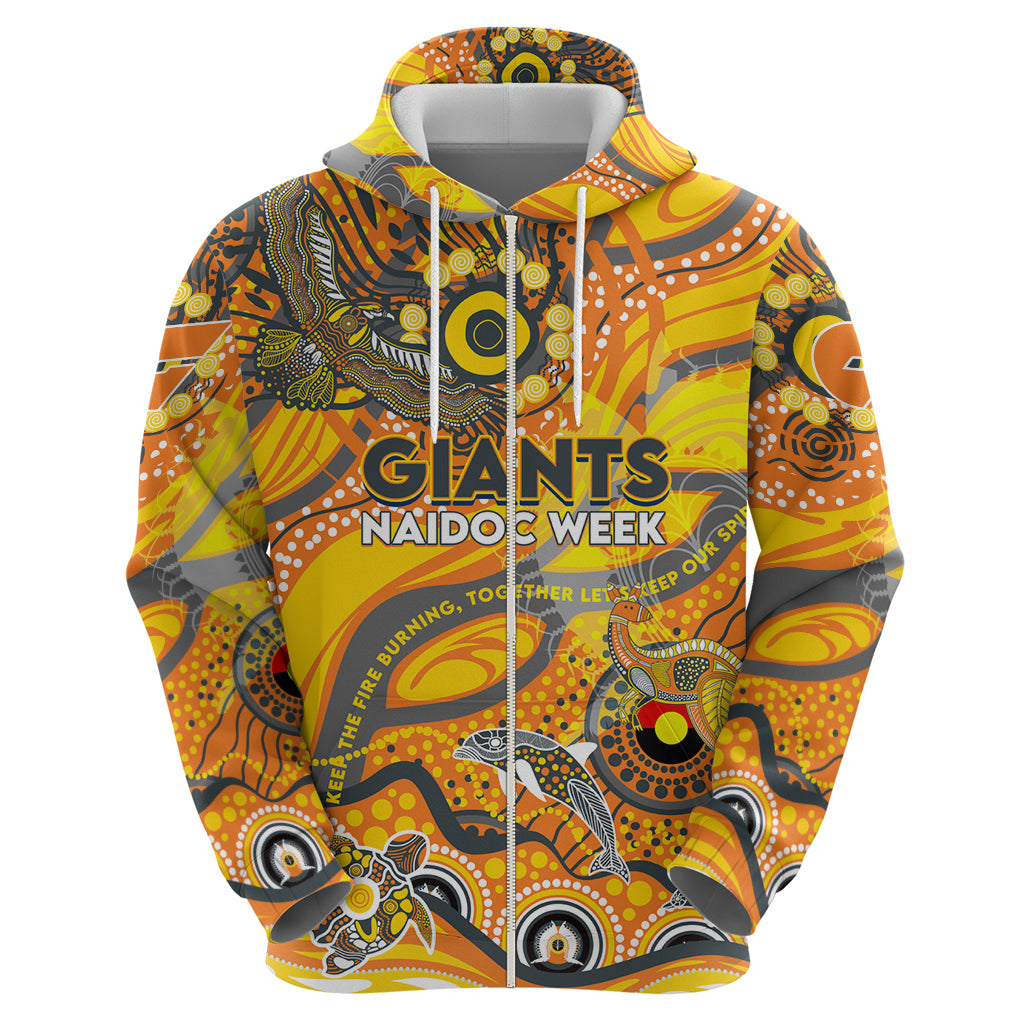 Custom NAIDOC Week 2024 Giants Zip Hoodie Aboriginal Animals Keep The Fire Burning