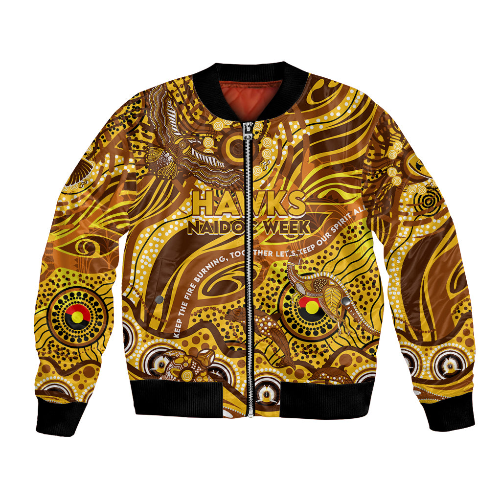 Custom NAIDOC Week 2024 Hawks Bomber Jacket Aboriginal Animals Keep The Fire Burning