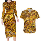 Custom NAIDOC Week 2024 Hawks Couples Matching Long Sleeve Bodycon Dress and Hawaiian Shirt Aboriginal Animals Keep The Fire Burning