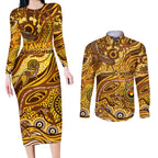 Custom NAIDOC Week 2024 Hawks Couples Matching Long Sleeve Bodycon Dress and Long Sleeve Button Shirt Aboriginal Animals Keep The Fire Burning