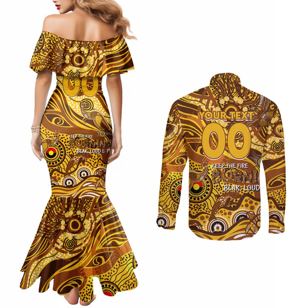 Custom NAIDOC Week 2024 Hawks Couples Matching Mermaid Dress and Long Sleeve Button Shirt Aboriginal Animals Keep The Fire Burning