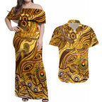Custom NAIDOC Week 2024 Hawks Couples Matching Off Shoulder Maxi Dress and Hawaiian Shirt Aboriginal Animals Keep The Fire Burning