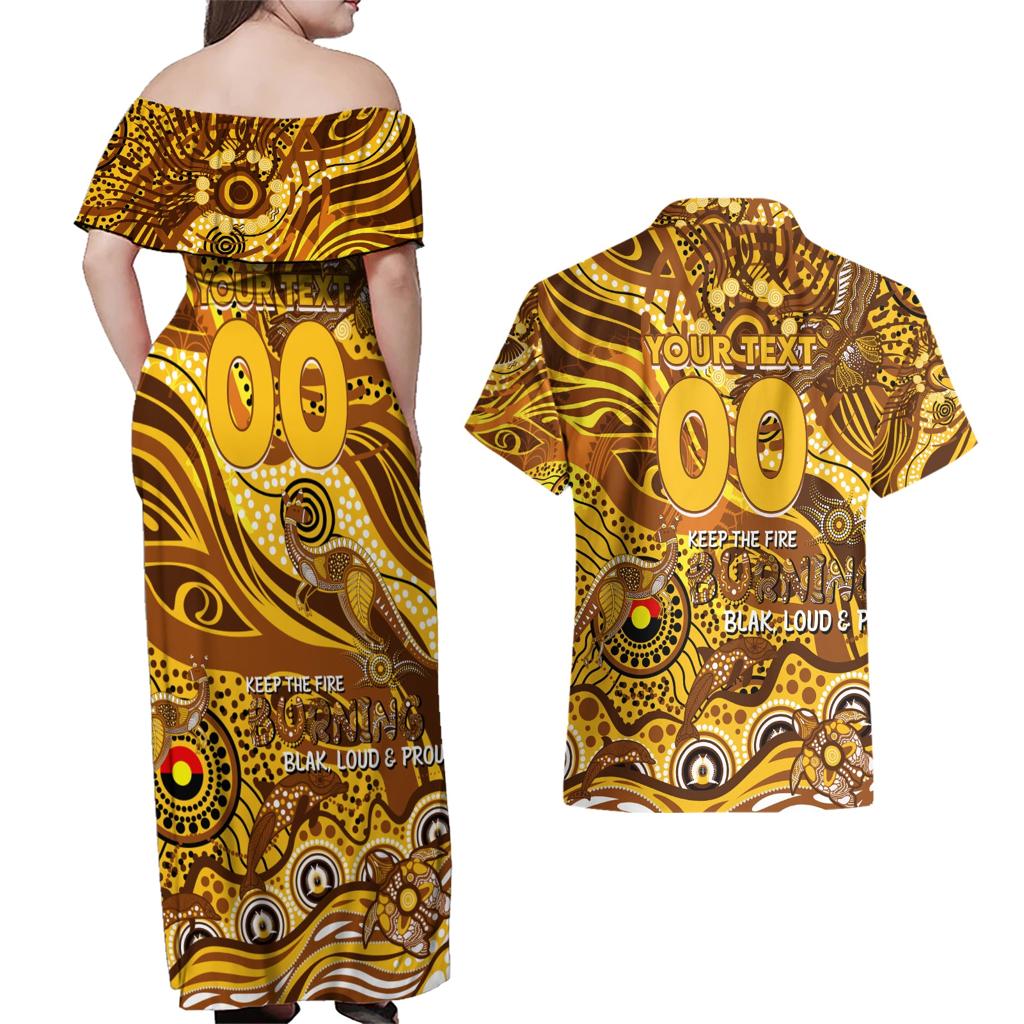 Custom NAIDOC Week 2024 Hawks Couples Matching Off Shoulder Maxi Dress and Hawaiian Shirt Aboriginal Animals Keep The Fire Burning