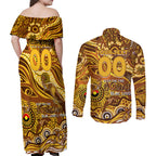 Custom NAIDOC Week 2024 Hawks Couples Matching Off Shoulder Maxi Dress and Long Sleeve Button Shirt Aboriginal Animals Keep The Fire Burning