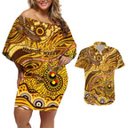 Custom NAIDOC Week 2024 Hawks Couples Matching Off Shoulder Short Dress and Hawaiian Shirt Aboriginal Animals Keep The Fire Burning