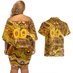 Custom NAIDOC Week 2024 Hawks Couples Matching Off Shoulder Short Dress and Hawaiian Shirt Aboriginal Animals Keep The Fire Burning