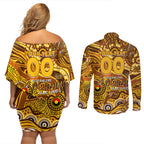 Custom NAIDOC Week 2024 Hawks Couples Matching Off Shoulder Short Dress and Long Sleeve Button Shirt Aboriginal Animals Keep The Fire Burning