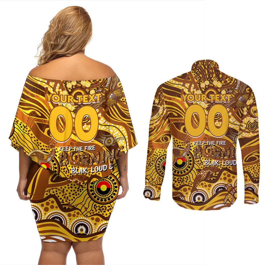 Custom NAIDOC Week 2024 Hawks Couples Matching Off Shoulder Short Dress and Long Sleeve Button Shirt Aboriginal Animals Keep The Fire Burning