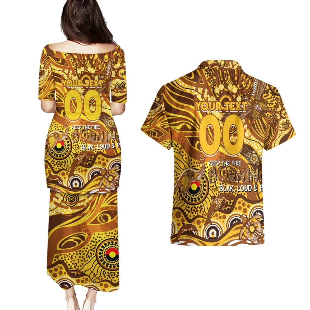 Custom NAIDOC Week 2024 Hawks Couples Matching Puletasi and Hawaiian Shirt Aboriginal Animals Keep The Fire Burning