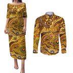 Custom NAIDOC Week 2024 Hawks Couples Matching Puletasi and Long Sleeve Button Shirt Aboriginal Animals Keep The Fire Burning