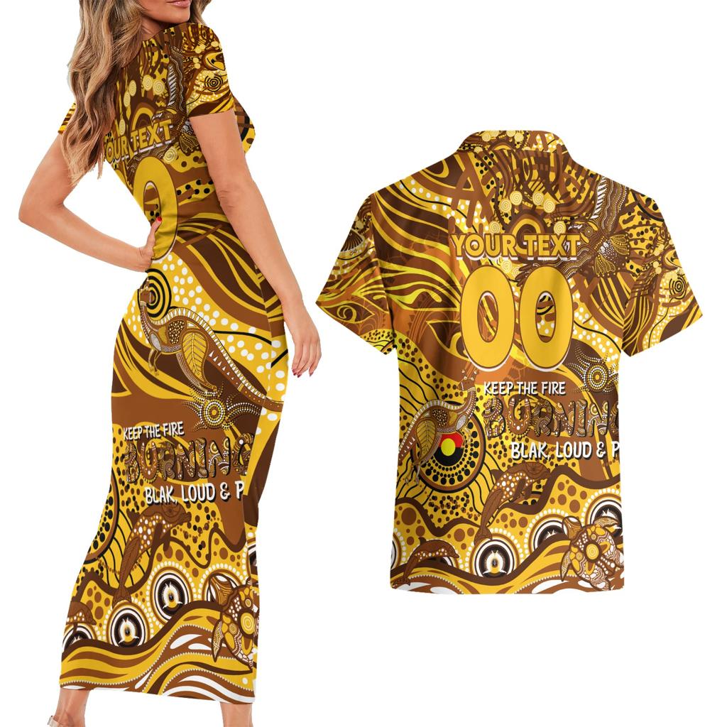 Custom NAIDOC Week 2024 Hawks Couples Matching Short Sleeve Bodycon Dress and Hawaiian Shirt Aboriginal Animals Keep The Fire Burning