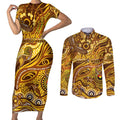 Custom NAIDOC Week 2024 Hawks Couples Matching Short Sleeve Bodycon Dress and Long Sleeve Button Shirt Aboriginal Animals Keep The Fire Burning