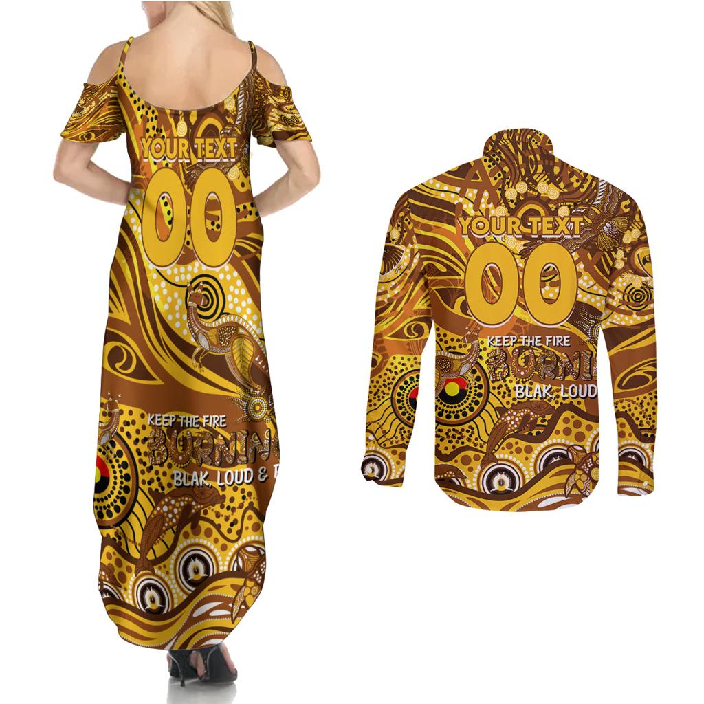 Custom NAIDOC Week 2024 Hawks Couples Matching Summer Maxi Dress and Long Sleeve Button Shirt Aboriginal Animals Keep The Fire Burning