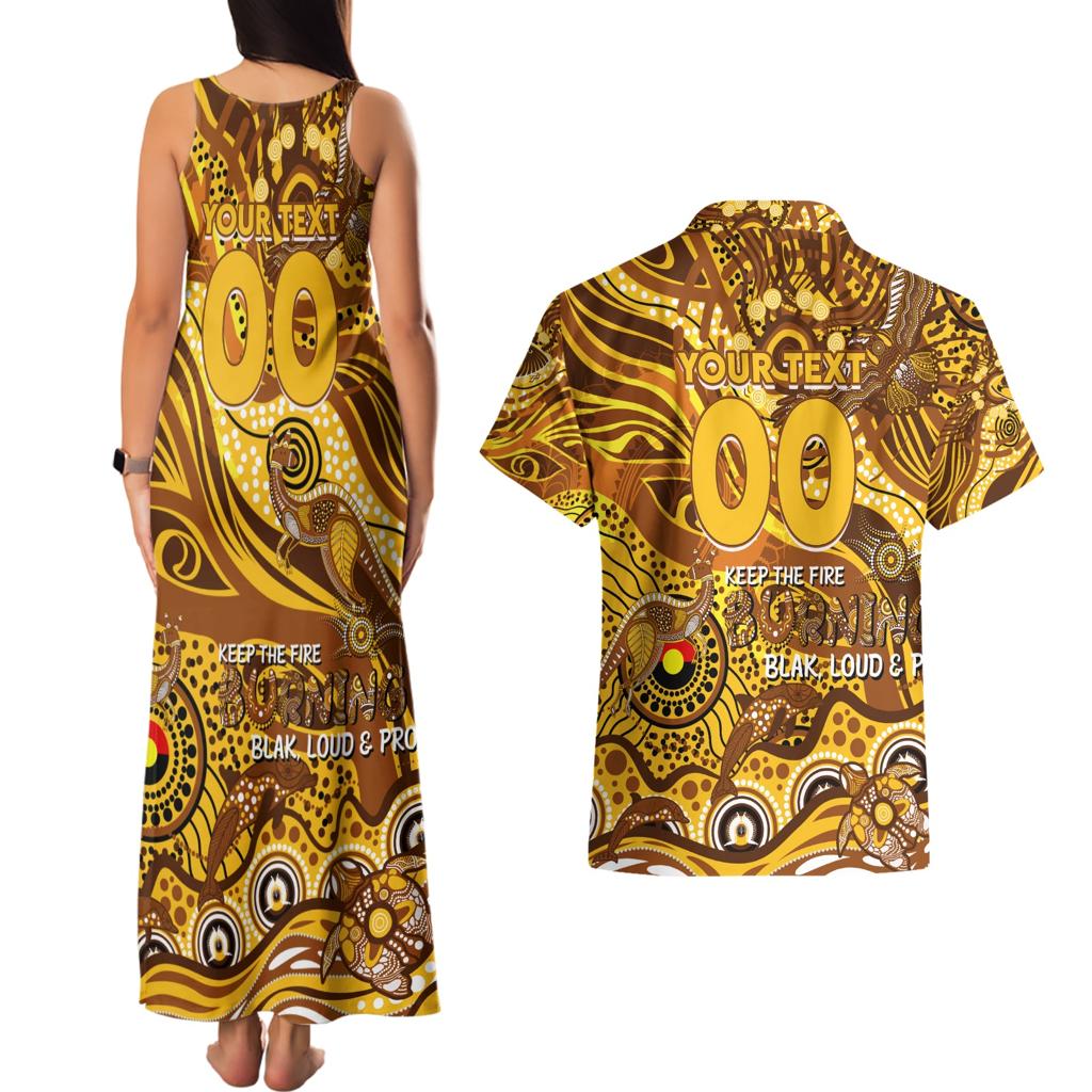Custom NAIDOC Week 2024 Hawks Couples Matching Tank Maxi Dress and Hawaiian Shirt Aboriginal Animals Keep The Fire Burning