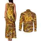 Custom NAIDOC Week 2024 Hawks Couples Matching Tank Maxi Dress and Long Sleeve Button Shirt Aboriginal Animals Keep The Fire Burning
