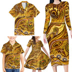 Custom NAIDOC Week 2024 Hawks Family Matching Long Sleeve Bodycon Dress and Hawaiian Shirt Aboriginal Animals Keep The Fire Burning