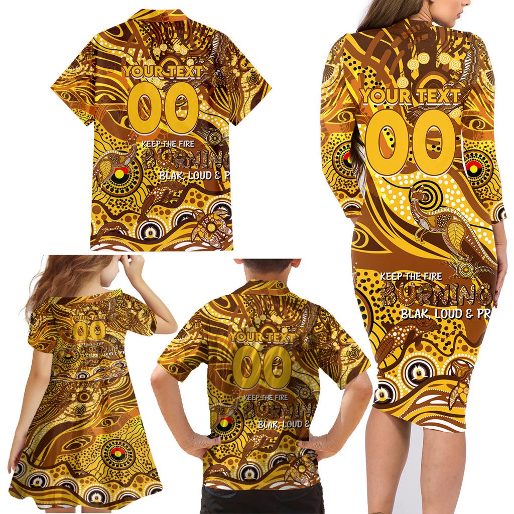 Custom NAIDOC Week 2024 Hawks Family Matching Long Sleeve Bodycon Dress and Hawaiian Shirt Aboriginal Animals Keep The Fire Burning