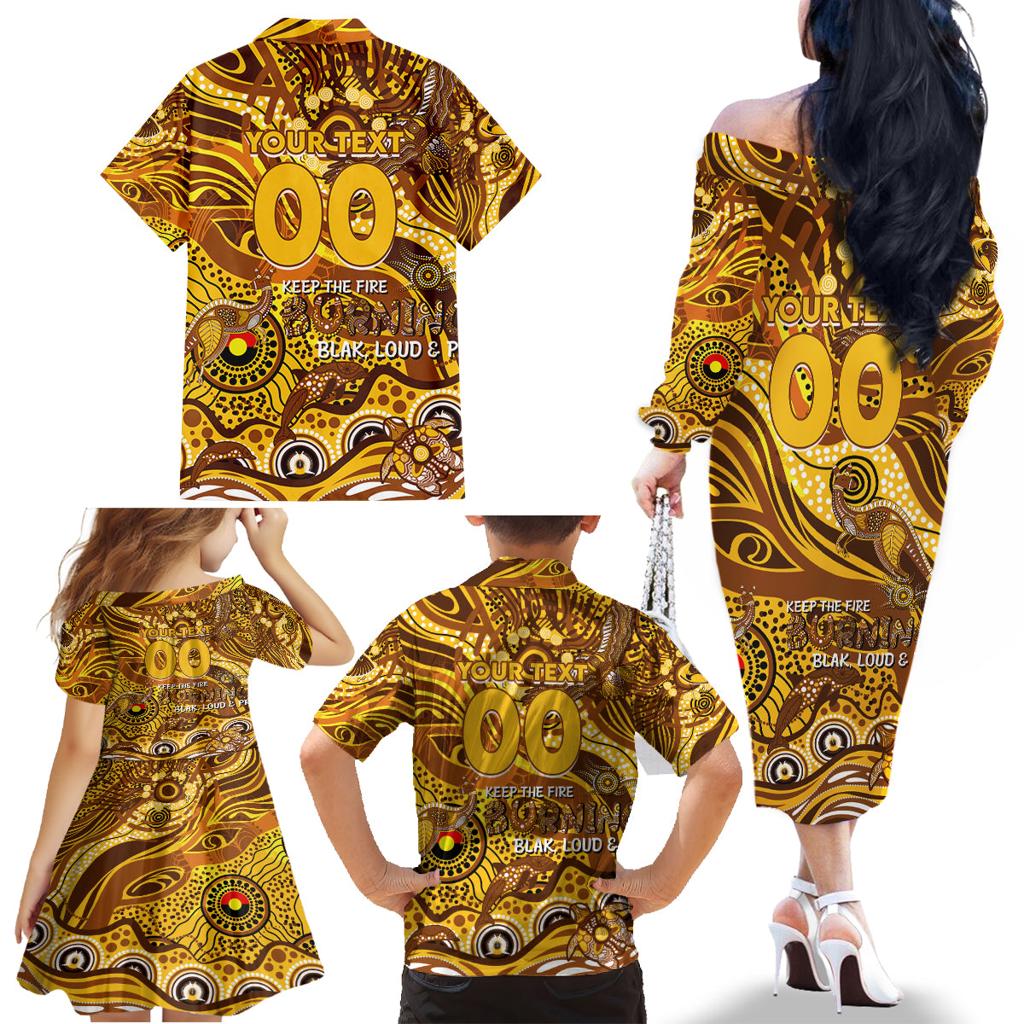 Custom NAIDOC Week 2024 Hawks Family Matching Off The Shoulder Long Sleeve Dress and Hawaiian Shirt Aboriginal Animals Keep The Fire Burning