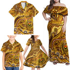 Custom NAIDOC Week 2024 Hawks Family Matching Off Shoulder Maxi Dress and Hawaiian Shirt Aboriginal Animals Keep The Fire Burning