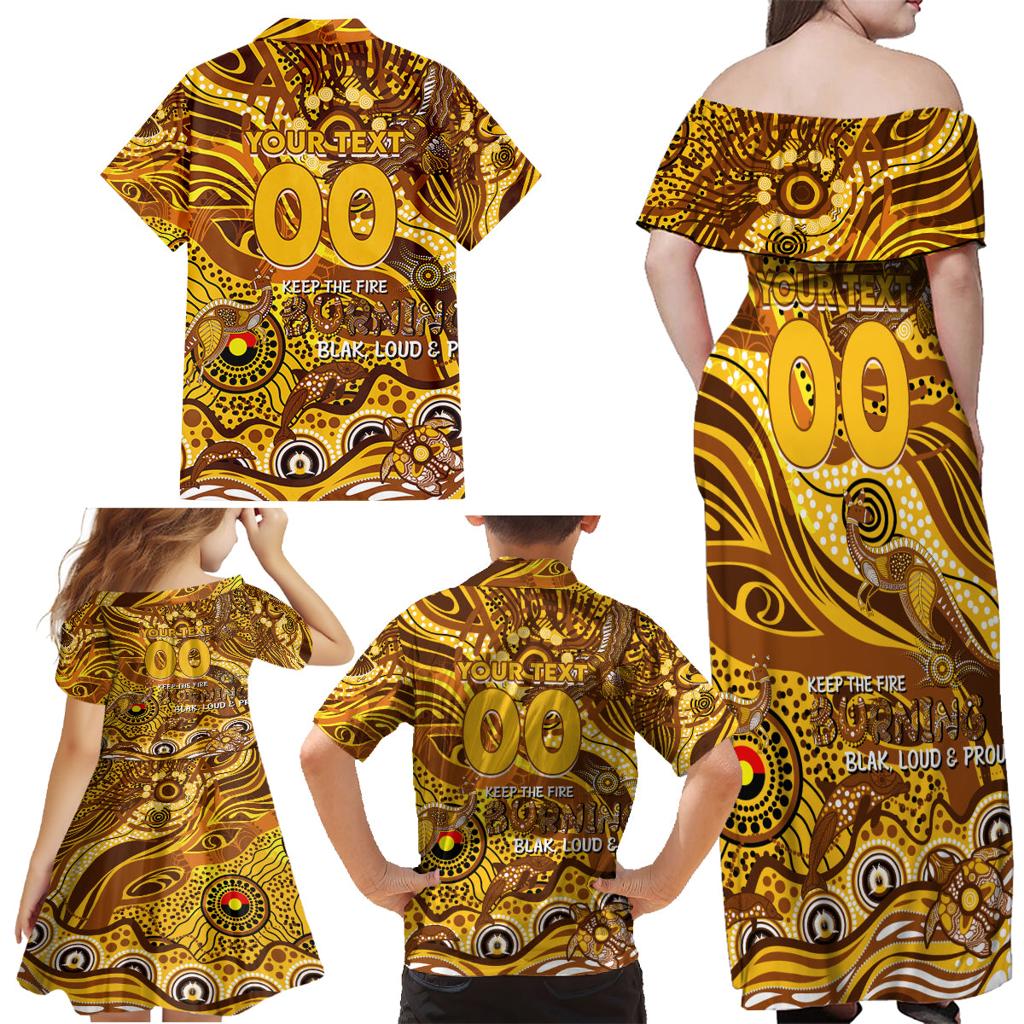 Custom NAIDOC Week 2024 Hawks Family Matching Off Shoulder Maxi Dress and Hawaiian Shirt Aboriginal Animals Keep The Fire Burning