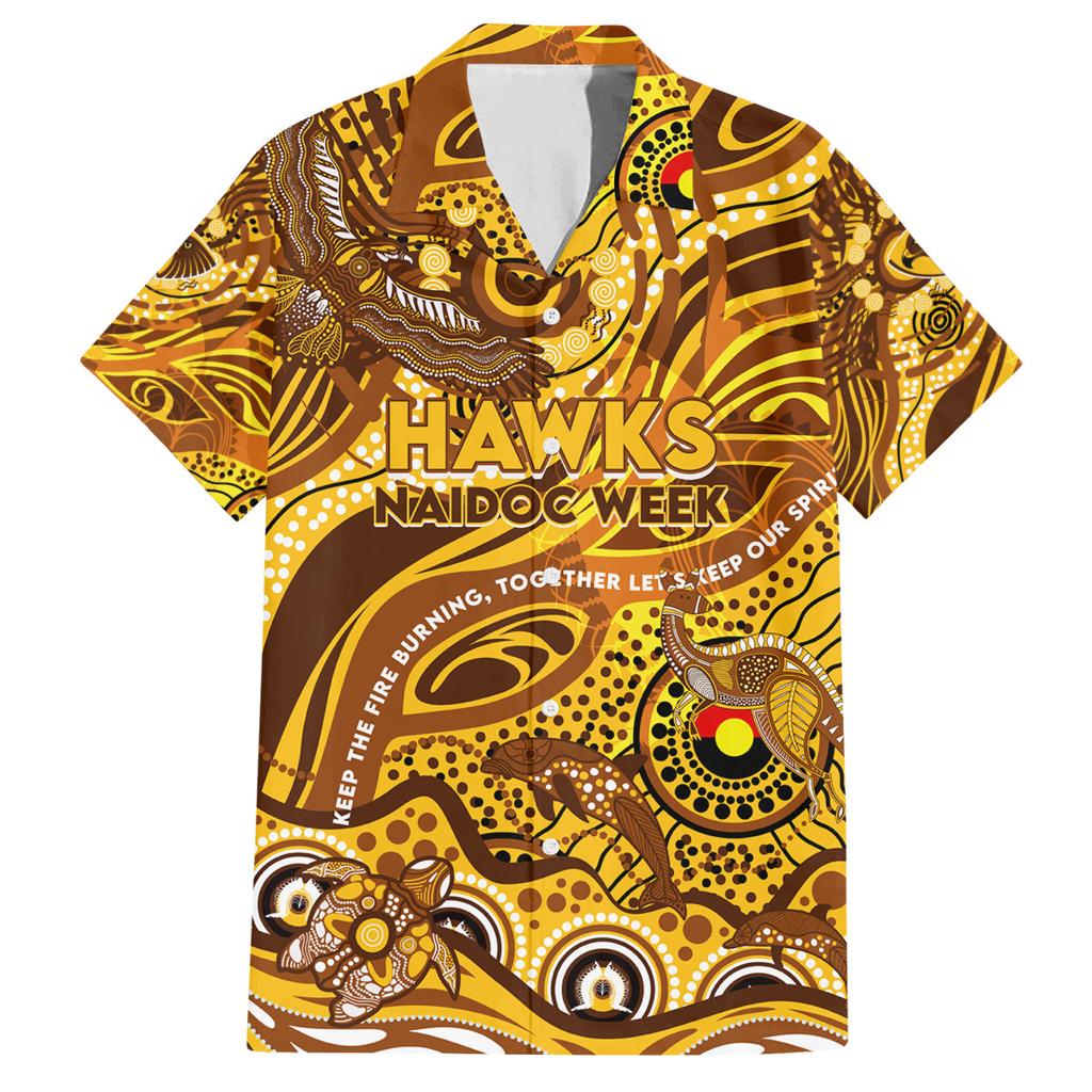 Custom NAIDOC Week 2024 Hawks Family Matching Off Shoulder Maxi Dress and Hawaiian Shirt Aboriginal Animals Keep The Fire Burning
