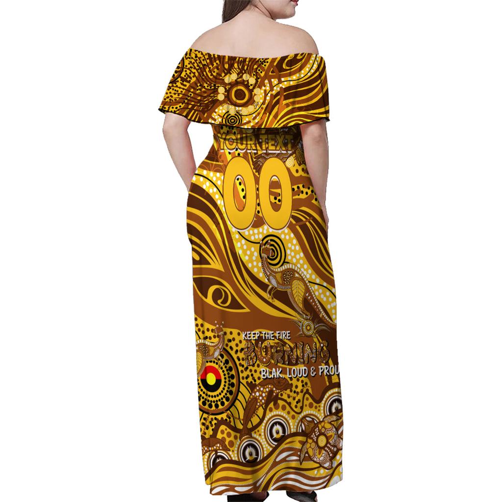 Custom NAIDOC Week 2024 Hawks Family Matching Off Shoulder Maxi Dress and Hawaiian Shirt Aboriginal Animals Keep The Fire Burning